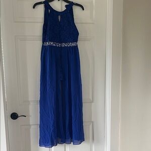 Xtraordinary Blue Lace Maxi Dress with Beaded Waist